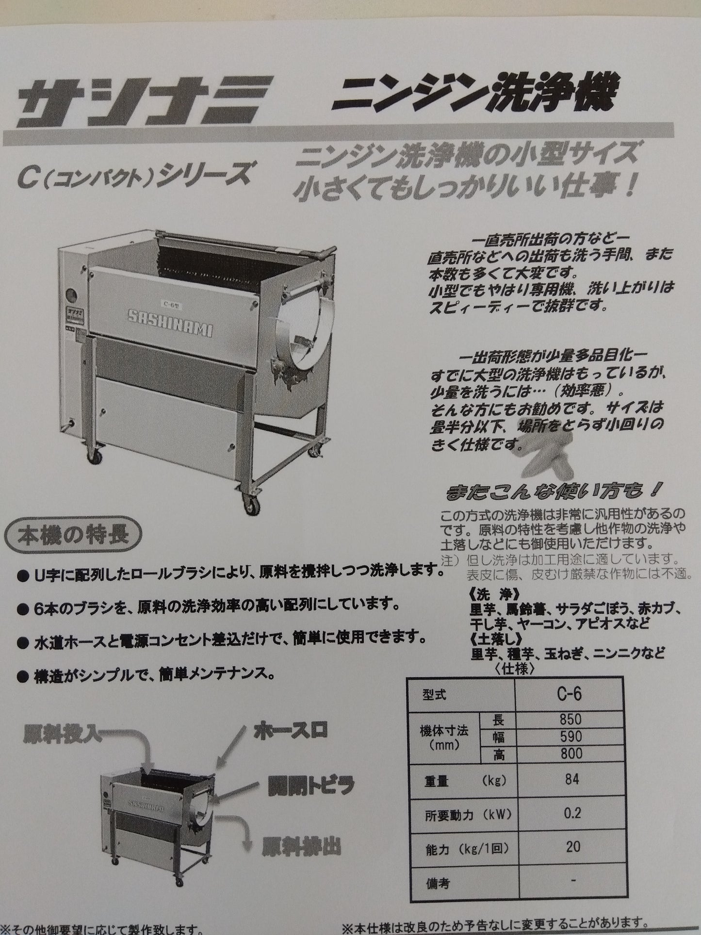 サシナミ 中古 ニンジン洗浄機 C-6型 『宮城店1741』