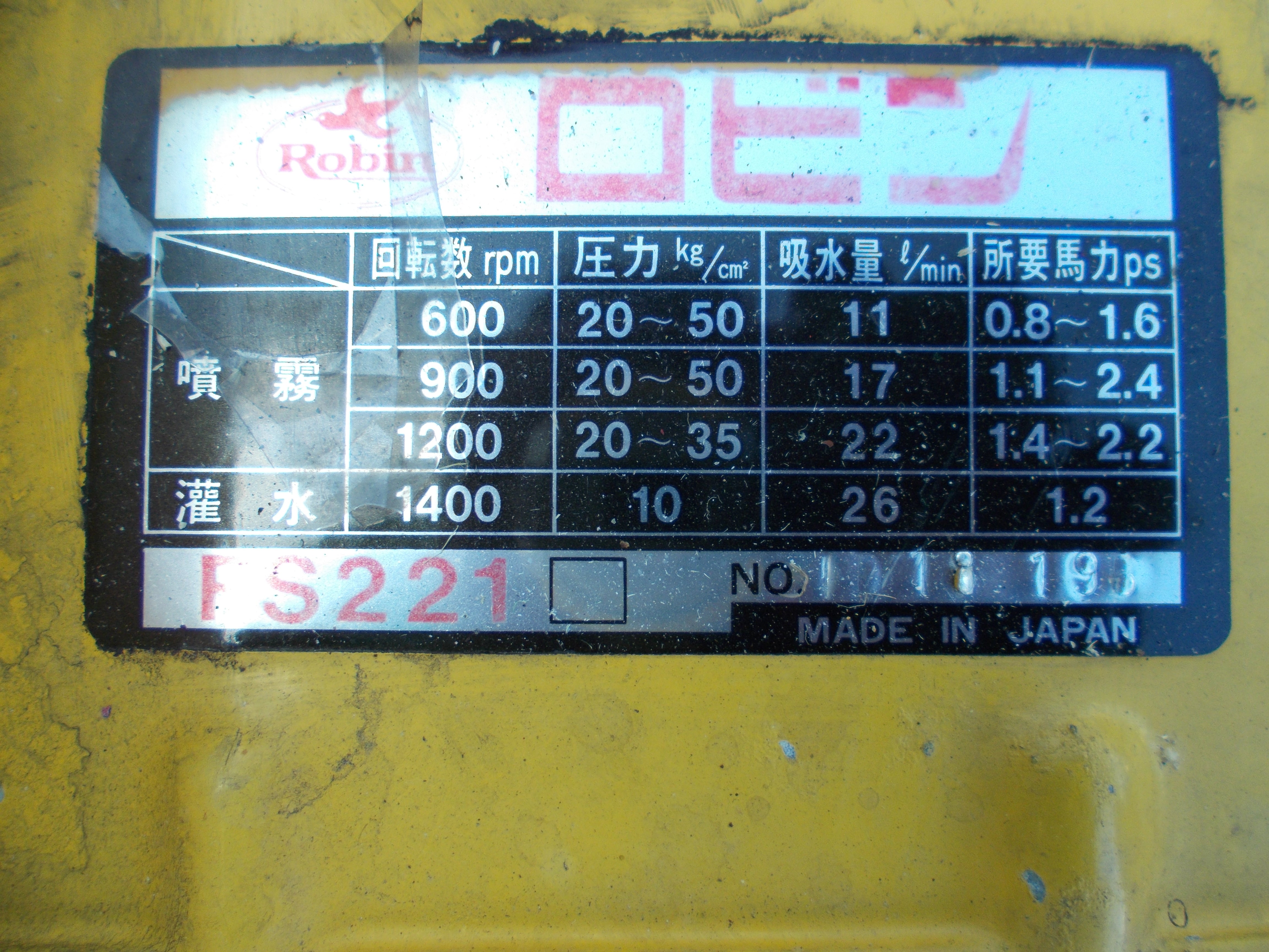 ロビン 中古 セット動噴 FS221 – 農キング