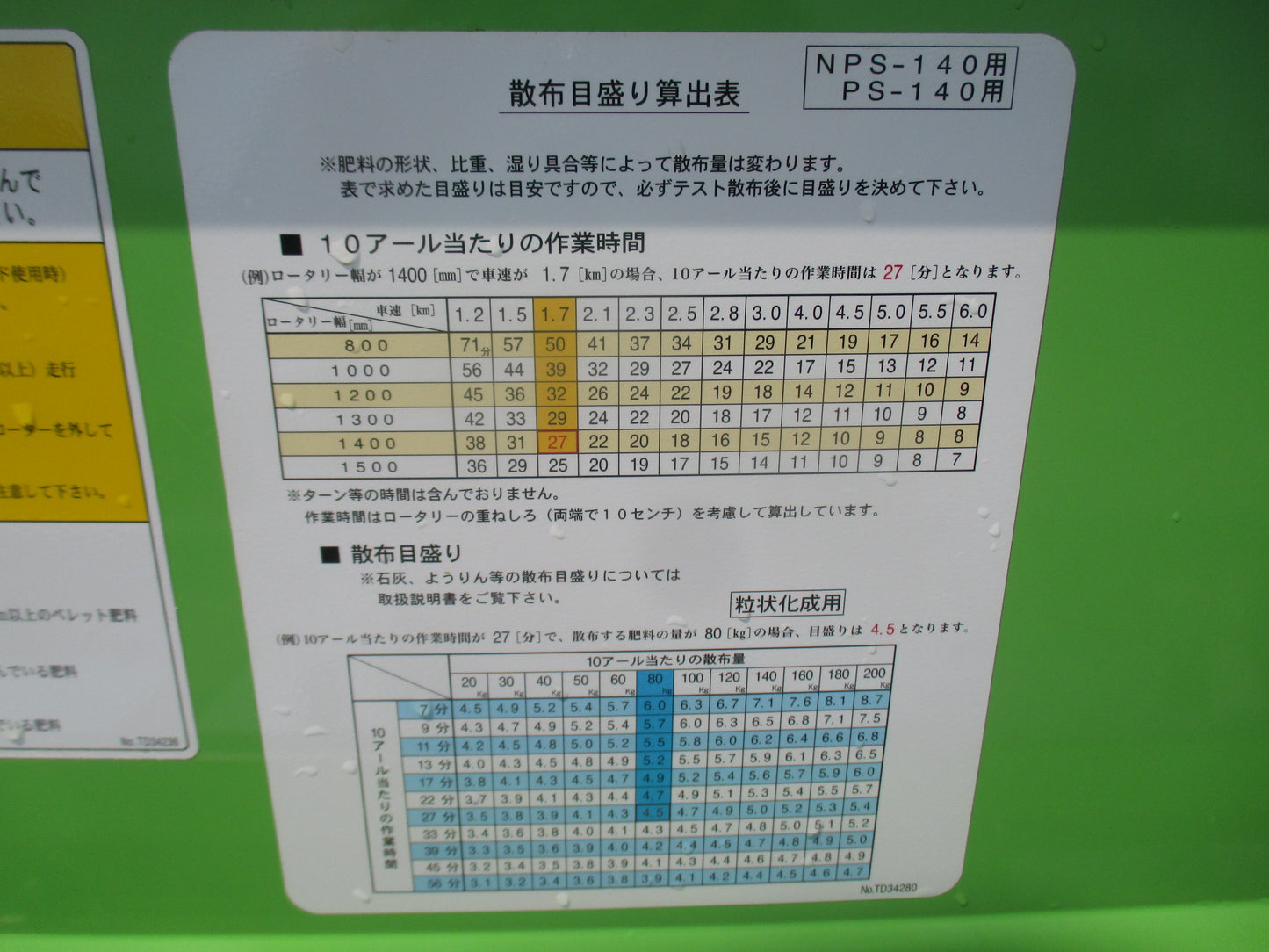 タイショー　中古　肥料散布機　NPS-140