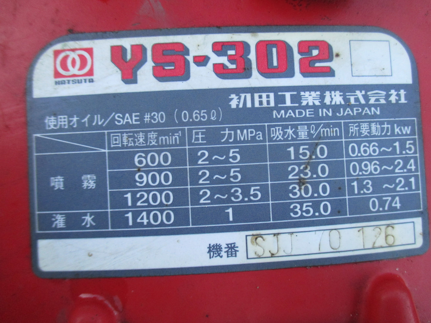 ハツタ　中古　セット動噴　YS-302